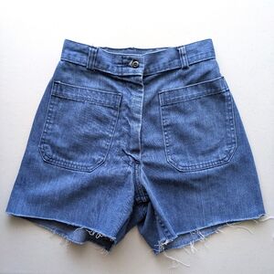 Vintage Sailor Jean Cutoff Shorts High Waist Rise Pinup Navy Dungaree Denim 24